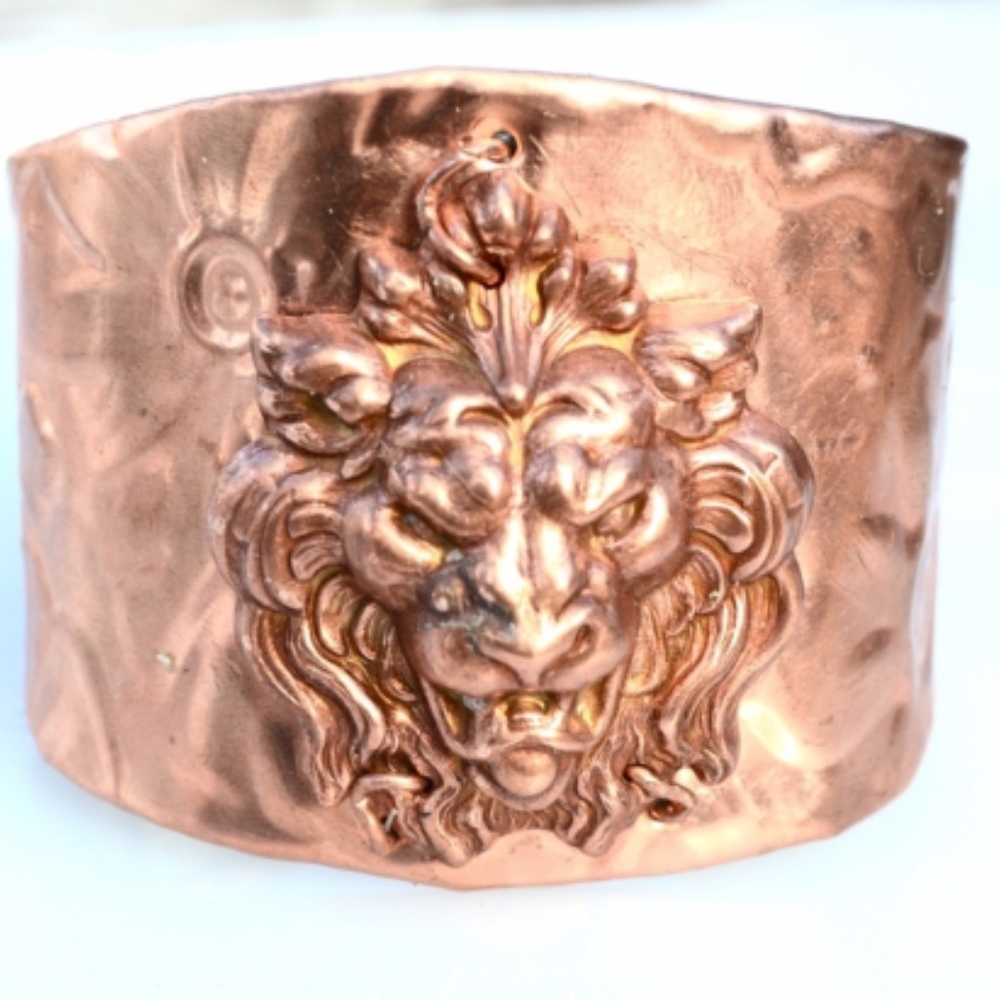 Solid Copper Lion Wide Cuff Bracelet Steampunk - Picture 6 of 8